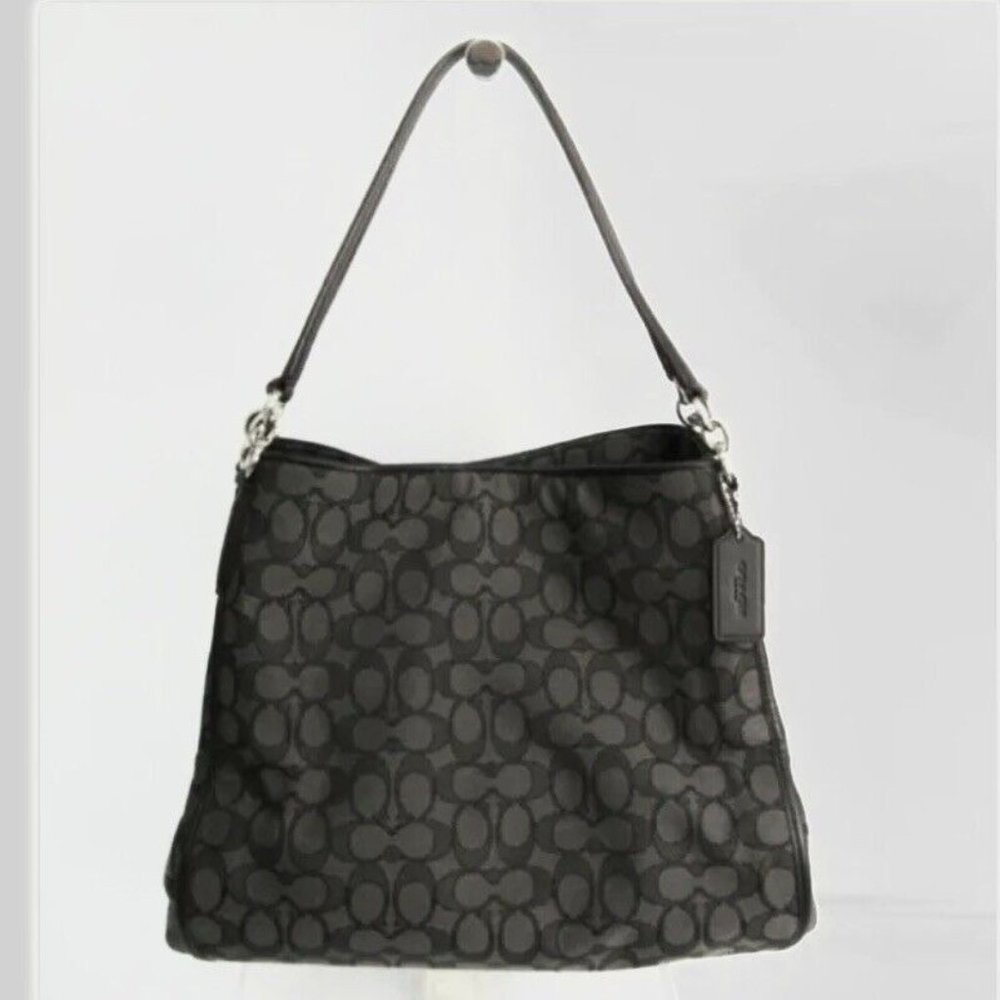Authentic Coach Purses Signature F36424 Phoebe Smoke Black Shoulder Bag
